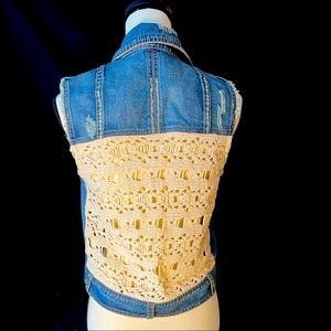 Free People Crochet Back Denim Vest Size XS